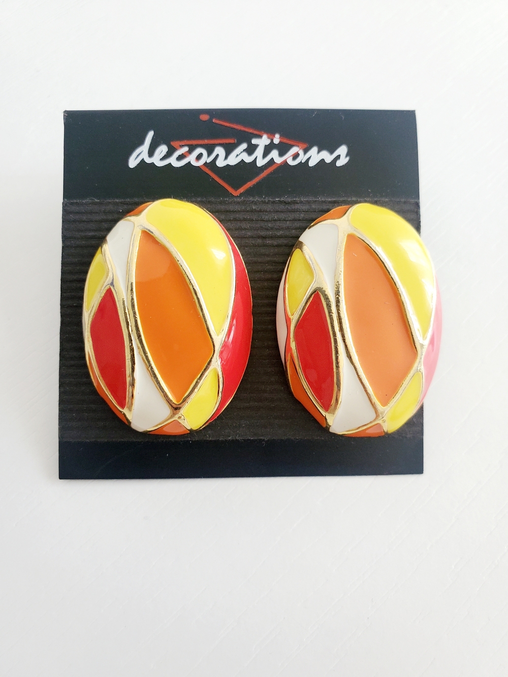Multi-Color Enamel Oval Earrings Made In Korea 1990s